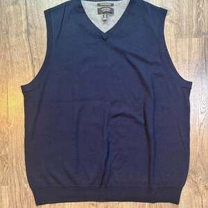 Nordstrom Men's Shop Merino Wool Sweater Vest Large Navy Blue V-Neck